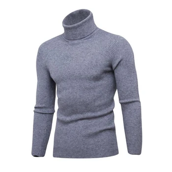 2019 bărbați dublu guler de calitate de top de cald pulover de moda pentru bărbați solidă tricot pulover barbati casual slim pulover
