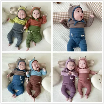 Coreean primavara copil nou-născut set de lenjerie din bumbac moale copil drăguț contrast de culoare ureche acasă haine de toamna, haine de toamna pantaloni