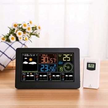 De Perete Digital Ceas cu Alarmă de uz Casnic APP WiFi Statie Meteo Color LCD Termometru Higrometru Presiunea Barometrică Vânt Vreme