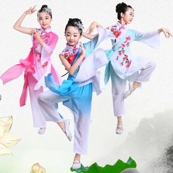 2020 Fete noi pentru copii de dans clasic de înaltă calitate, broderii elegante costume de dans fan costum Jiangnan umbrela de dans