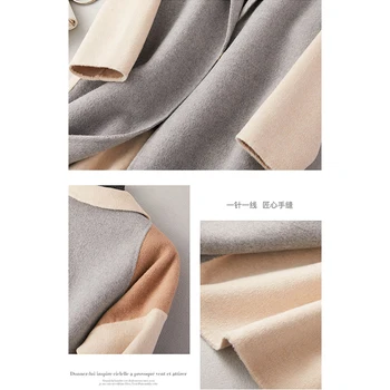 Cusaturi de contrast de culoare cașmir haina femei mid-lungime coreeană față-verso haină de lână vrac toamna iarna nou haine de sex feminin
