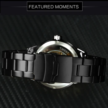 CÂȘTIGĂTORUL Oficial Brand de Lux Ceas Automatic Negru Curea din Otel Inoxidabil de Aur Skeleton Ceasuri pentru Bărbați Mechanical Ceas de mână