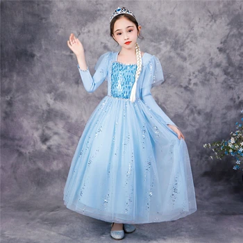 Copilul Elsa Rochie Fulg De Zăpadă Fairy Tail Toamna Iarna Fete Albastru Flutter Sleeve Dress De Crăciun Zăpadă Regina Costum De Halloween
