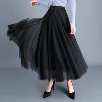 U-JUR Toamna Tul Fusta Gri maro Maro-Bej Roz-Negru Fuste Lungi pentru Femei Elegante Fusta Maxi Faldas Mujer Moda 2020