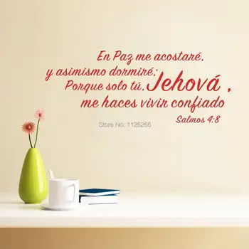 Salmos 4:8 Spaniol, Citat De Vinil Autocolante De Perete En Paz-Mi Acostare Living Home Decor De Perete