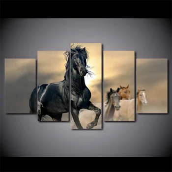 HD moderne Tipărite Arta de Perete Imagini Canvas 5 Piese Maro Negru Cal Pentru Decor Acasă Tablou Poster Living Modular