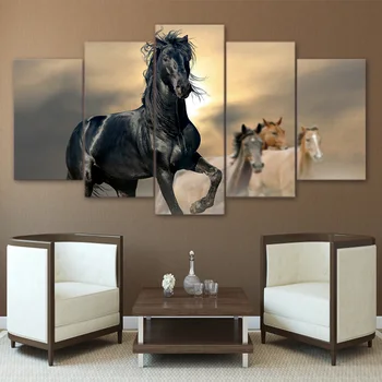 HD moderne Tipărite Arta de Perete Imagini Canvas 5 Piese Maro Negru Cal Pentru Decor Acasă Tablou Poster Living Modular