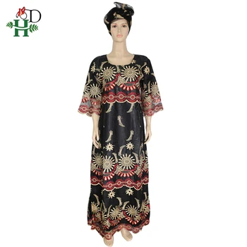 H&D plus dimensiunea femei africane rochii broderie rochie lungă, cu headtie dashiki bazin rochie pentru femei africane haine tradiționale