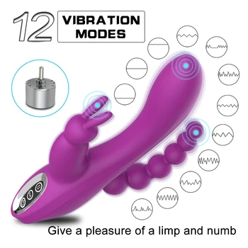 Rabbit Vibrator G-spot Și P-locul Anale Triple Curba 12 Funcția Reîncărcabilă Stimulator Clitoris Penis artificial Jucarii Sexuale Pentru Femei Vibrador