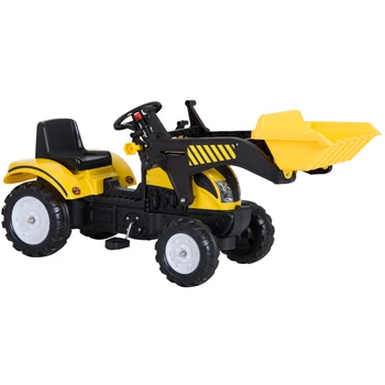 HOMCOM Tractor Pedala Excavadora Camión + Pala Delantera para Niños 3-6 Ani Juguete de Montar Coche Pedales 114x41x52cm