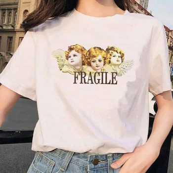 90 Moda Femei Plus Dimensiune Haine de Stil Retro Alb pentru Femei T-shirt Kawaii Înger Copil Grafice Imprimate Top cu Mâneci Scurte