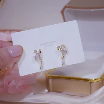 14k Real Placat cu Aur Moda Bijuterii Cristal Bowknot Rafinat Cercei Stud pentru Femei Petrecere de Vacanță Elegant Drăguț Cercel