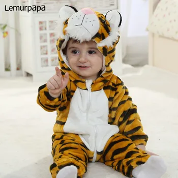 Copil Salopetă pentru Copii Haine 0-3Y Copilul Fată Băiat Nou-născut Desene animate Tigru Scutece cu Fermoar Flanel Cald Copilul Kawaii Drăguț Costum