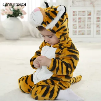 Copil Salopetă pentru Copii Haine 0-3Y Copilul Fată Băiat Nou-născut Desene animate Tigru Scutece cu Fermoar Flanel Cald Copilul Kawaii Drăguț Costum