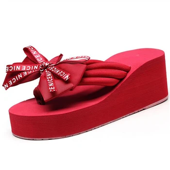 Femei Flip Flops Moda de Vara de Culoare Solidă Bow wedge Sandale în aer liber, Papuci de casă Plaja Pantofi Pentru Femeie pantofi platforma c515