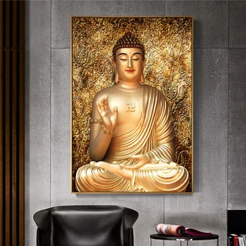 Aur Culoare Panza Pictura Buddha Imprimate Imprimarea Acasă Decor De Perete De Arta Tablou Fara Rama Panza Printuri