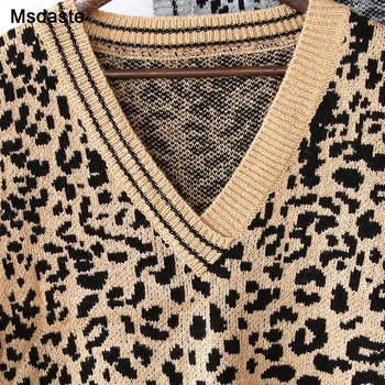 Pulover Tricot Vesta Pulover Femei Leopard De Imprimare Tricotate Vesta De Top De Sex Feminin Fără Mâneci Pulovere Toamna Iarna Doamna Mohair Maieuri Topuri