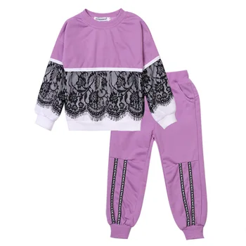 Set Haine Fete Toamna Dantela Seturi De Îmbrăcăminte Pentru Fete Din Bumbac Plin Tricou + Pantaloni Bebelus Fete Haine Copii Haine