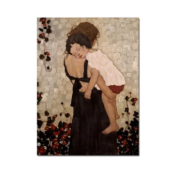 Gustav Klimt Mama cu Un Copil în brațe Tablouri Canvas Postere si Printuri de Arta de Perete de Imagine pentru Camera de zi de Decorare Acasă