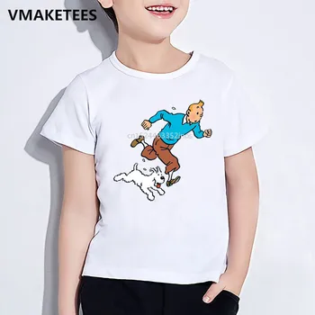 Copii Vara Maneca Scurta Fete si Baieti Amuzant tricou Copii Desene animate TINTIN Print T-shirt Casual Drăguț Haine pentru Copii,HKP5500