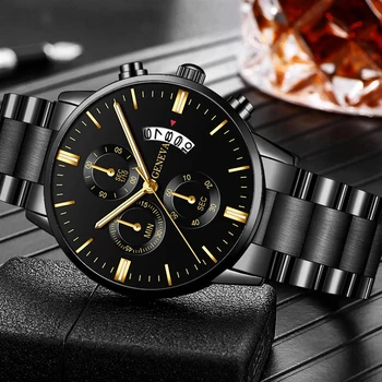 2020 GENEVA Mens Ceasuri de Top de Brand de Lux din Oțel Inoxidabil de Afaceri Cuarț Ceas Cu Calendar Sport Casual pentru Bărbați Ceas de Ceas