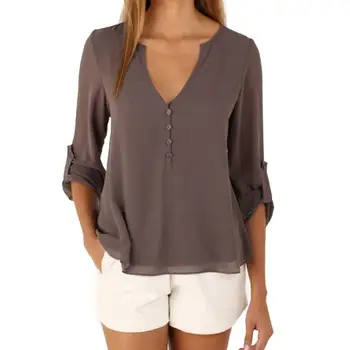 Alb Bluza Femei Cu Maneci Lungi Doamnelor Topuri Casual Solidă Șifon Bluza Office Camasa De Mari Dimensiuni Tricou V-Neck Bluza Femei Q2168