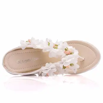 Cristal Regina Femei Papuci de Vara de Culoare Albă de Dantelă Flori Stil Plaje Flip-Flops, Sandale cu Platforma Open-degete Pantofi Casual