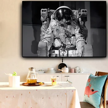 Home Decor Negru Astronaut Poster De Arta De Perete Frumos Rece Panza Printuri Pictura Imagini Pentru Living Modular-Cadru Nr.