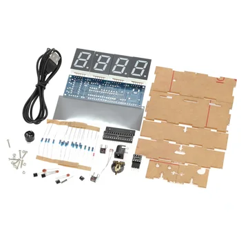 Ceas Digital elegant DIY Kit Compact de 4 cifre DIY Ceas cu LED-uri Accesorii Lumină de Control Temperatura Data cu Transparent Caz