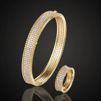 Zlxgirl bijuterii rundă completă mirco deschide placat cu cupru brățară cu inel set de Bijuterii Dragoste Brățară femei Aniversare seturi de Bijuterii