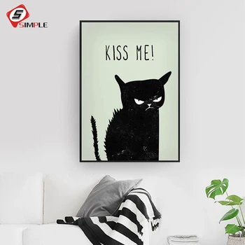 Panza Printuri Pictura Stil Nordic Furios Pisici Negre Sărută-Mă Postere De Arta De Perete Imagini De Animale Pentru Camera De Zi De Decorare Acasă