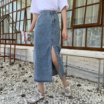 Stil coreean Fusta Denim pentru Femei Vintage Sexy Split Fusta Maxi faldas mujer moda 2020 Plus Dimensiune Blugi Fusta Fusta de sex Feminin Mare