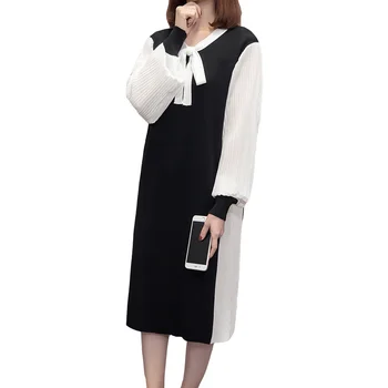 Plus Dimensiune șifon patchwork Rochie Tricot 2020 Toamna Iarna coreean arc Maneca Lunga liber Feminin rochii pulover supradimensionat haine