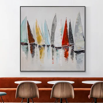 De , Pictate Manual, Pictura In Ulei Pe Panza Abstracte Colorate Barca De Navigatie Pe Mare Tablou Modern Arta De Perete Pentru Decor Acasă