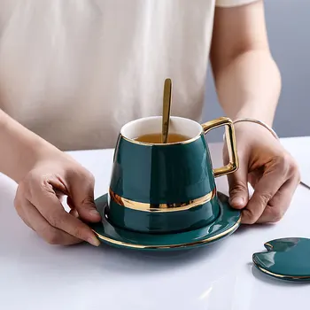 Ceașcă de cafea European Small Luxury Ceramice Retro Set Cadou Apa Nordic Lingura Capac de Înaltă Calitate Cadou shui bei zi