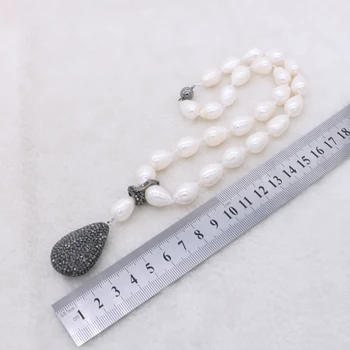 New style Moda bijuterii Naturale pearl colier negru picătură druzy pandantiv șirag de mărgele de 16