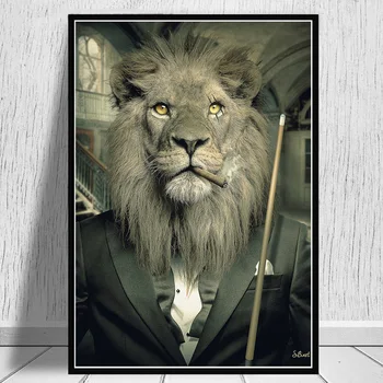 Fumatul Regele Leu Și Elefant, Rinocer Panza Pictura Amuzant Animale De Circ Postere Si Printuri Home Decor De Perete De Artă
