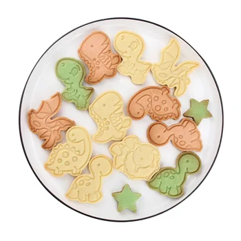 6Pcs/set Dinozaur Forma Tăietori Cookie Plastic de Desene animate 3D Pressable Biscuit Mucegai Cookie Timbru de Bucătărie, produse de Patiserie de Copt Bakeware