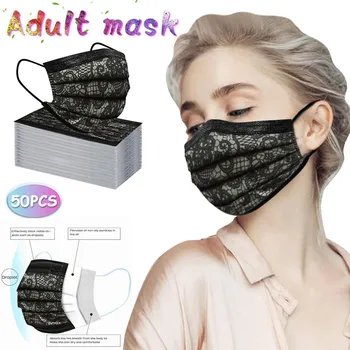 50PC Adult de Unică folosință, Mască de Moda Dantelă Neagră de Protecție de Unică folosință Trei Strat Respirabil Masca de Fata pentru Piele Masca#40