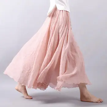 Stil japonez Solid, Fusta cu Talie Inalta Pentru Femei Doamnelor Maxi Fuste Casual, Talie Elastic 2 Straturi Roșu Lenjerie de Fuste Lungi saias P1