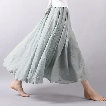 Stil japonez Solid, Fusta cu Talie Inalta Pentru Femei Doamnelor Maxi Fuste Casual, Talie Elastic 2 Straturi Roșu Lenjerie de Fuste Lungi saias P1