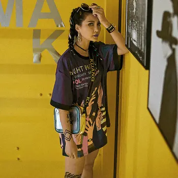 Harajuku Tricou Femei Supradimensionat Pierde Vara Topuri 2020 Hip-Hop Rock Lungi Pulover Teuri Brațul De Imprimare A Modelului De Scrisoare De Rupe Normele