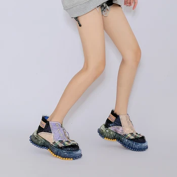 Ramnino Indesata Adidasi Femei Din Piele De Designer De Brand De Lux Lucrate Manual Pantofi Platforma Transparent Tălpi Groase Glezna Cizme
