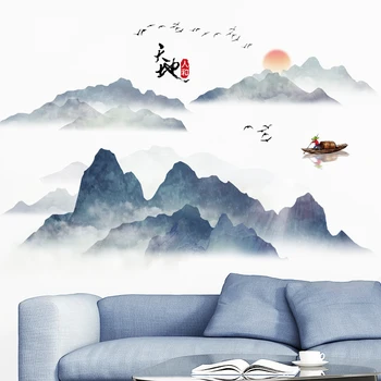 Chineză Stil De Cerneală Pictura Peisaj Autocolant De Perete Camera De Zi Fond De Decorare Perete Diy Creative Tapet Dormitor Decal