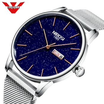 NIBOSI Mens Ceasuri de Top de Brand de Lux Impermeabil Ceas Sport Barbati Argint Albastru Ultra Subțire Plasă de Oțel Cuarț Ceas Relogio Masculino