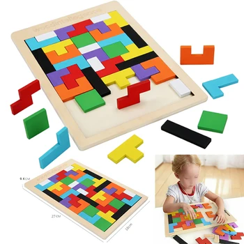 Jucării pentru copii din Lemn Tangram Creier Joc de Tetris Puzzle 3D Bloack Copii Preșcolari Joc Inofensiv de Formare Lemn Jucarii Educative