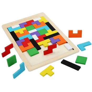 Jucării pentru copii din Lemn Tangram Creier Joc de Tetris Puzzle 3D Bloack Copii Preșcolari Joc Inofensiv de Formare Lemn Jucarii Educative