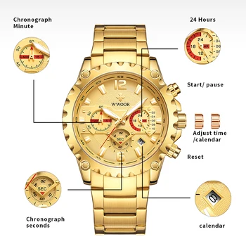 WWOOR 2020 Noul Ceas Pentru Barbati Brand de Top de Lux de Aur Impermeabil Cuarț Mens Ceasuri Design Unic Sport Plin de Oțel Încheietura mîinii Ceas Barbat
