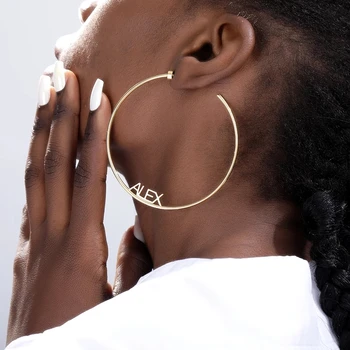 Doremi FashionStainless Personalizate Din Oțel Hoop Numele Cercei Boemia Stil Pentru Femei Hip Hop Brincos Mare Cerc În Jurul Declarație Bijoux