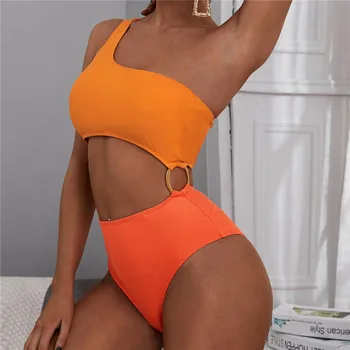 Fors Sexy de culoare portocalie schimbarea de costume de baie femei pe Un umăr bandeau push up, costume de baie, cu Inel-o bucata costum costum de Baie monokini